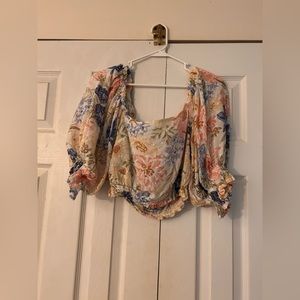 Billabong Royal Wear Floral Puff Sleeve Crop Top Size Large